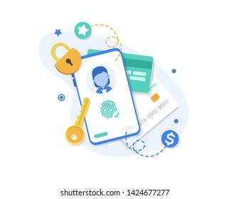  mobile phone and internet banking. online payment security transaction via credit card. protection shopping