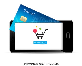 Mobile phone internet shopping credit card vector design