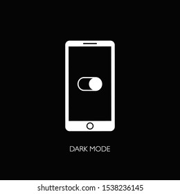 Mobile phone isolated on black background with On and Off Switch. Dark and Light Mode Switcher for Phone Screens, tablets and computers. 