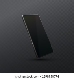 Mobile phone isolated on dark transparent background. Vector 3d illustration of smartphone. Realistic technology gadget design