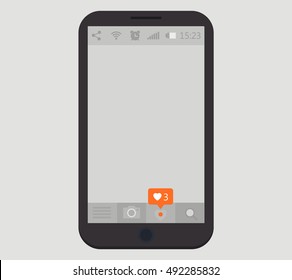 Mobile phone isolated on grey background. Vector illustration, eps10. Like icon in social network.