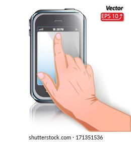 mobile phone isolated on white background, hand icon cursor, touch screen gesture, interface vector