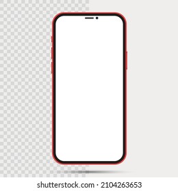 Mobile phone isolated on white. Realistic red smartphone mockup. Vector illustration modern digital device