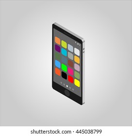 Mobile phone isometric and icons. Vector illustration. EPS10