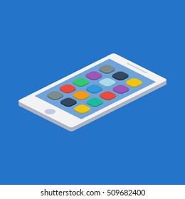 Mobile phone isometric and icons vector illustraion