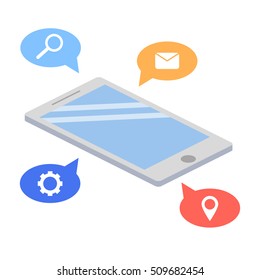 Mobile phone isometric and icons vector illustraion