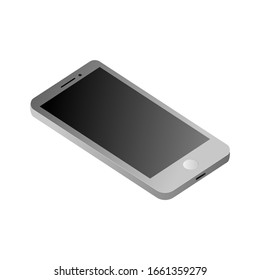 Ilustración vectorial isométrica del teléfono móvil. EPS 10. Proceso tecnológico de desarrollo de software. Icono gris