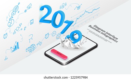 mobile phone in isometric view and figures 2019