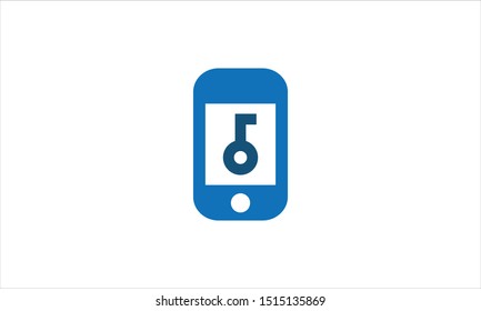 Mobile phone with key in minimal flat logo design