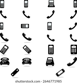 Mobile phone lagrge icons set .Minimalist Phone and Handset Icon Set with Long Shadows. vector bundle of phone symols icon set