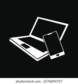 Mobile phone and laptop icon isolated on a black background vector illustration