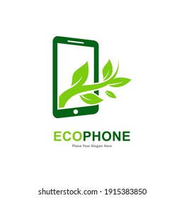 Teléfono móvil con plantilla de logotipo vectorial hoja. Adecuado para negocios, web, arte, tecnología y naturaleza