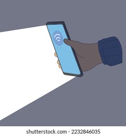 Mobile phone. Light from smartphone vector graphics