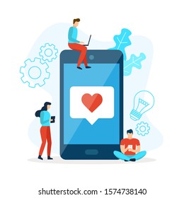 Mobile phone like with a heart. Vector illustration in flat design style