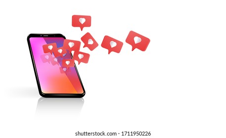 Me gusta el teléfono móvil y comenta 3d ilustración vectorial realista.