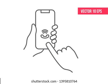 Mobile Phone Line Icon. Mobile Phone In Hand. Smartphone Ringing In A Human's Hand. Hand Holding Smartphone