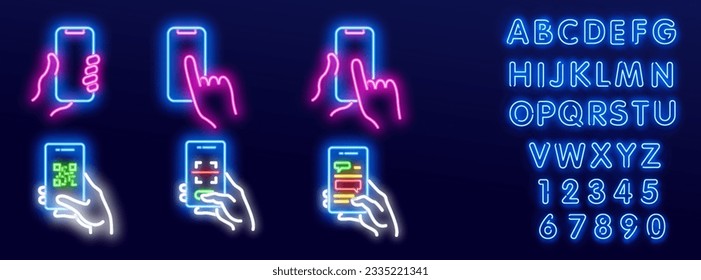 Mobile Phone Line Icon. Hand holding smartphone. Smartphone with white screen vector eps10.