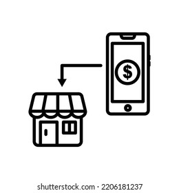 Mobile phone line icon illustration with shop and dollar. icon related to fintech. Line icon style. Simple design editable