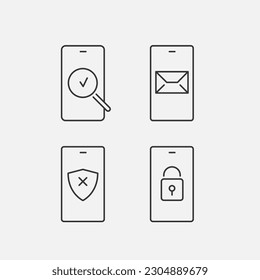 Mobile phone line icon set. Mobile technology. Outline sign. Vector illustration 