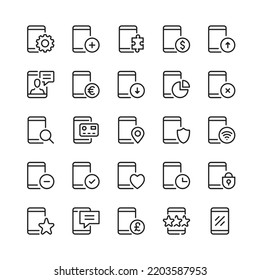 Mobile phone line icons. Outline symbols. Vector line icons set