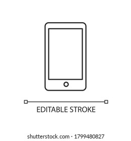 Mobile phone linear icon. Smartphone display. Portable gadget. Electronic device. Thin line customizable illustration. Contour symbol. Vector isolated outline drawing. Editable stroke