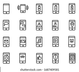 Mobile phone linear icons. Mobile technology outline vector sign collection.