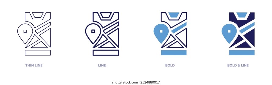 Mobile phone location icon in 4 different styles. Thin Line, Line, Bold, and Bold Line. Duotone style. Editable stroke.