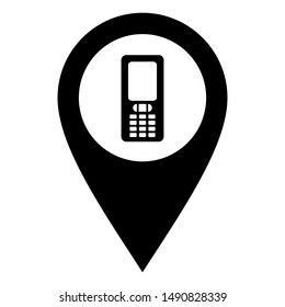 Mobile phone and location pin on white
