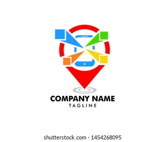 Mobile phone location vector logo template concept illustration