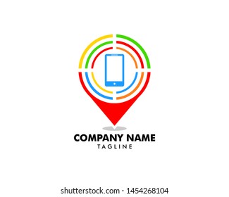 Mobile phone location vector logo template concept illustration