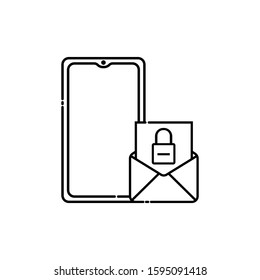 Mobile phone with lock file outline icon. padlock is locked