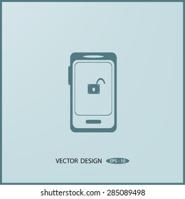Mobile phone with lock icon - vector
