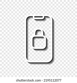 Mobile phone with lock simple icon vector. Flat design. White with shadow on transparent grid. 