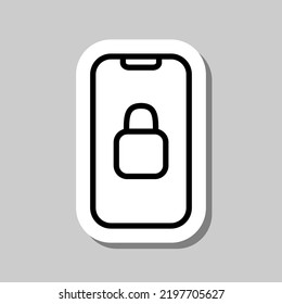 Mobile phone with lock simple icon vector. Flat design. Sticker with shadow on gray background.ai