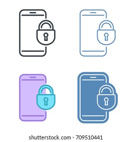 Mobile phone with lock vector outline icon set. Data protection line symbols and pictograms. Vector thin contour infographic elements. Concept illustrations for web design, presentations, networks.