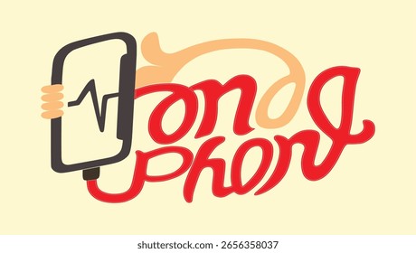 Mobile phone logo idea for your shop with mobile phone and hand image with text in English writing