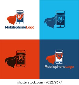 Mobile Phone Logo - Vector Illustration. A logo and icon featuring a smartphone with a red cape.