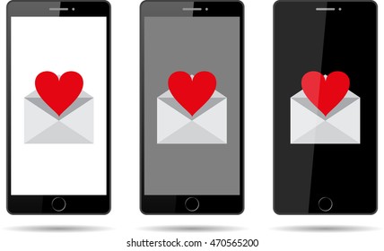 Mobile phone with love letter icon pack. Vector design