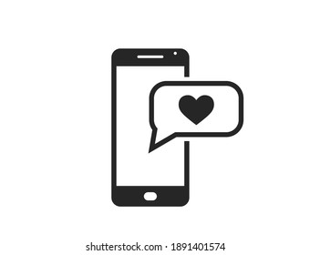 Mobile phone with love message icon. love chat bubble. valentines day design element and love symbol. isolated vector image