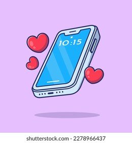 Mobile Phone with Love Message Sign Cartoon Vector Icon Illustration. Technology Holiday Icon Concept Isolated Premium Vector. Flat Cartoon Style