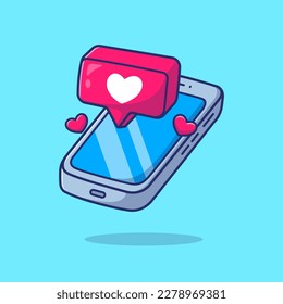 Mobile Phone with Love Message Sign Cartoon Vector Icon Illustration. Technology Holiday Icon Concept Isolated Premium Vector. Flat Cartoon Style