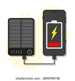 mobile phone with low battery indicators is charged from solar charger