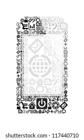 Mobile phone made from application icons. Vector illustration on white background