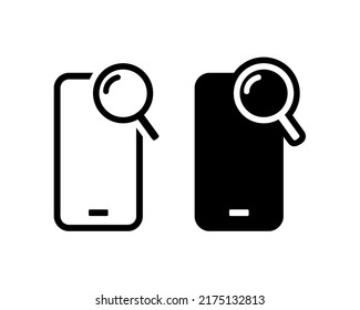 Mobile phone with magnifying glass icon. Vector illustration