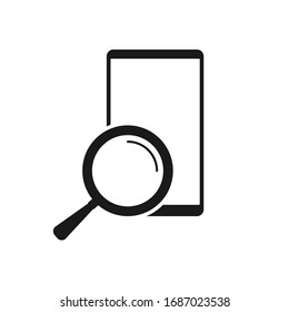 Mobile phone with magnifying glass vector icon