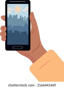 Mobile phone in a man's hand. Vector flat illustration.