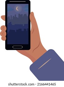 Mobile phone in a man's hand.Vector flat illustration.