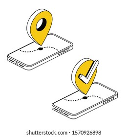 Mobile phone map pin label. Vector 3d isometric, color web icon, new flat style. Creative illustration design, idea for infographics.