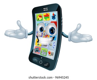 Mobile Phone Mascot Character Cartoon Illustration