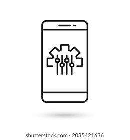 Mobile phone with Mass Customization flat design icon.